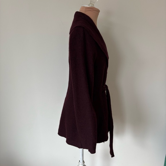 Anthropologie Rosie Neira Boiled Wool Burgundy Red Belted Sweater Jacket Size M - Picture 4 of 10